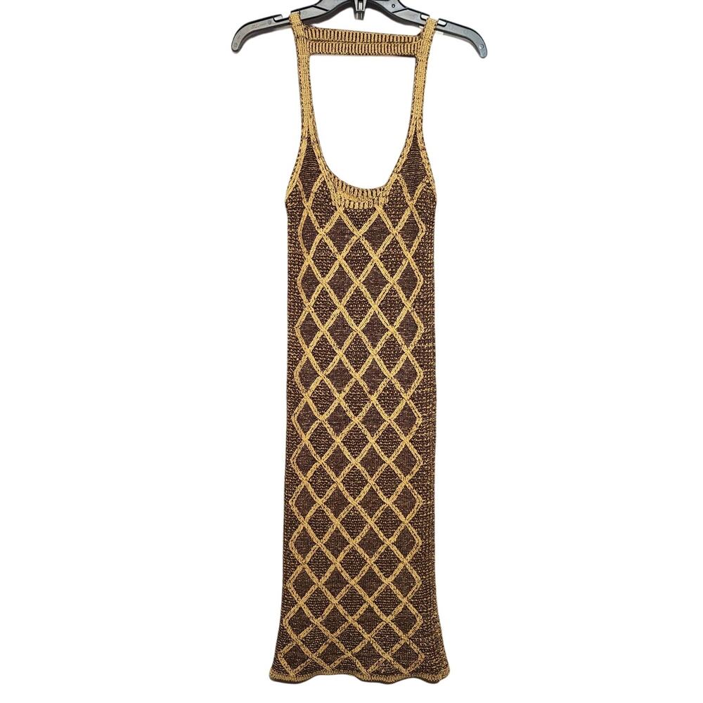 ISA BOULDER Brown & Tan Short Wafer Dress In Tiger Size Large - Picture 3 of 5